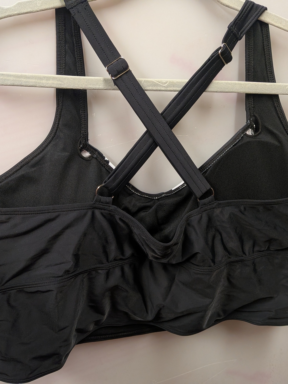 BloomChic Black Ruffle Trim Ruched Front Swim Top - Picture 3 of 5